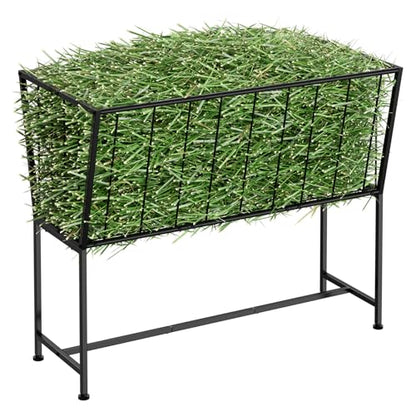 ETELI 38 Gallon Hay Feeder for Goats, Horses, Alpacas, Heavy Duty Hay Rack with Adjustable Feet Floor Livestock Feeder for Outdoor Yards, Ranch, Farm, Black