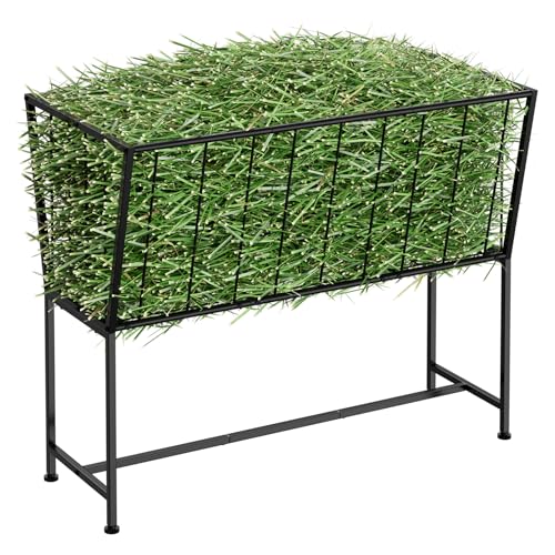 ETELI 38 Gallon Hay Feeder for Goats, Horses, Alpacas, Heavy Duty Hay Rack with Adjustable Feet Floor Livestock Feeder for Outdoor Yards, Ranch, Farm, Black