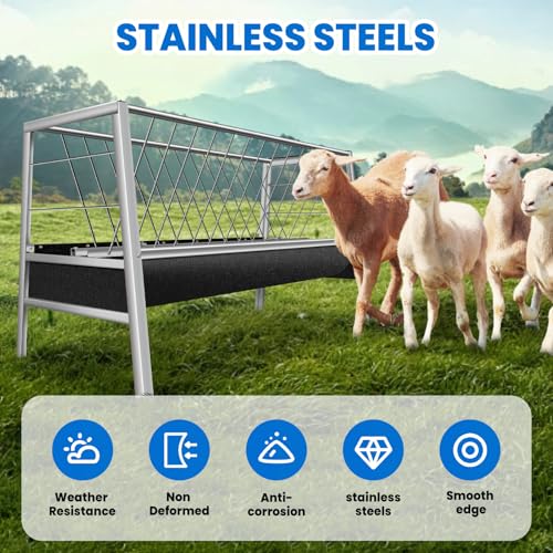 77 Gallon Pasture Feeder, Heavy Duty Stainless Steel Hay Rack, 59” Goat Hay Feeders, Easy Assembly Hay Feeder for Goats, Sheep, and Horses, (Rubber Pallet)