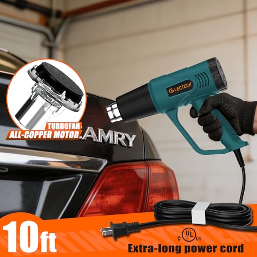 Heat Gun,10FT cable,Dual-Temperature Settings 572°F & 1112°F | 4 Nozzles,Overheat Protection, for crafting, shrink wrap, paint removal,resin,Car tinting - color: Green