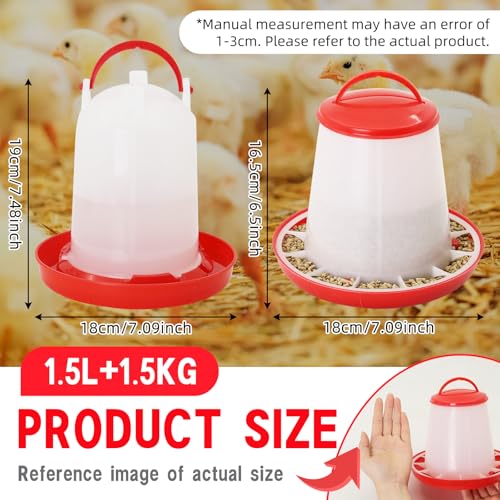 Chicken Feeder and Waterer Kit,Chick 1.5kg Flip Top Feeder and 1.5 L Waterer for Ducks/Quail,Automatic Baby Chick Starter Set for Small Poultry