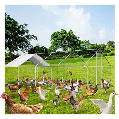 CHIKENCOOP Large Metal Chicken Coop Walk-in Poultry Cage Chicken Runs for Yard with Coverd Chicken Pen for 40 Chickens Duck Rabbit House Outdoor