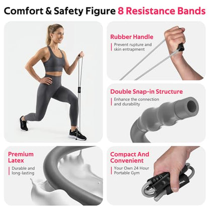 Figure 8 Resistance Bands with Handles, 3 Levels Latex Exercise Stretch Bands - color: Light Gray, Dark Gray, Black