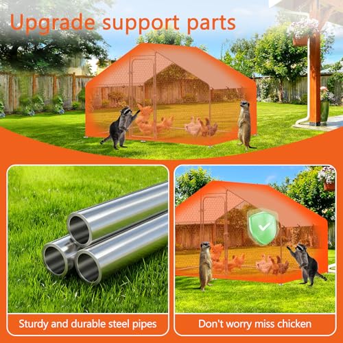 Outdoor Metal Chicken Coop Large Walk-in Poultry Cage Spire-Shaped Chicken Run with Waterproof and Anti-Ultraviolet Cover for Outside,Backyard and Farm,4.9' L*9.8' W*6.4' H - size: 58.8"L x 117.6"W x 76.8"H