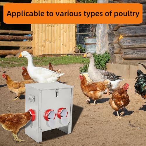 Automatic Poultry Chicken Feeder No Waste Metal Large Capacity 30 lbs Feeders for Chickens Ducks, Geese Bantams Pheasants Coop Weatherproof (6-Port) - size: 6-Port