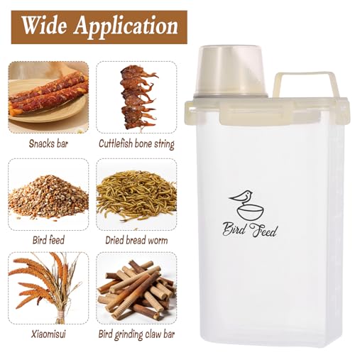 2 Pcs 3.17 Qt/3 L Bird Seed Storage Container Airtight- Portable Plastic Pet Food Container with Measuring Cup, Clear Wild Bird Seed Dispenser for Birds Pets Food Chicken Seed Storage, BPA Free