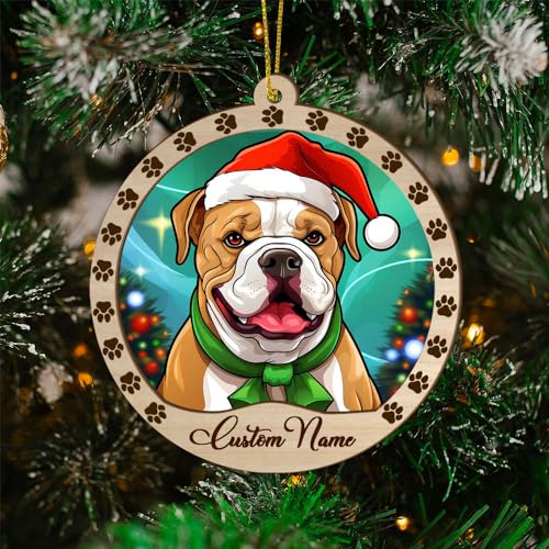 Personalized American Bulldog Ornament, American Bulldog Christmas Ornament, Custom Name American Bulldog Dog Suncatcher for Christmas Tree - color: American Bulldog
