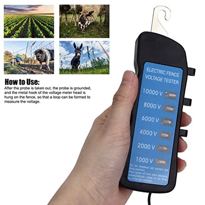 Electric Fence Voltage Tester, 6 Neon Lights Testing Tool Digital Electric Fence Tester LCD Display Grounding Testing 1000-10000V for Farms Fault Finder