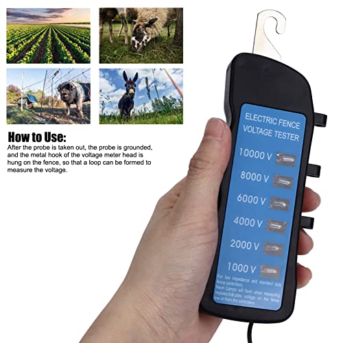 Non Conta ct Voltage Tester, 10000V Digital Electric Fence Tester Fault Finder with Backlight, Watertight Portable Tool with 6pcs Light for Farm, Gardening Tools