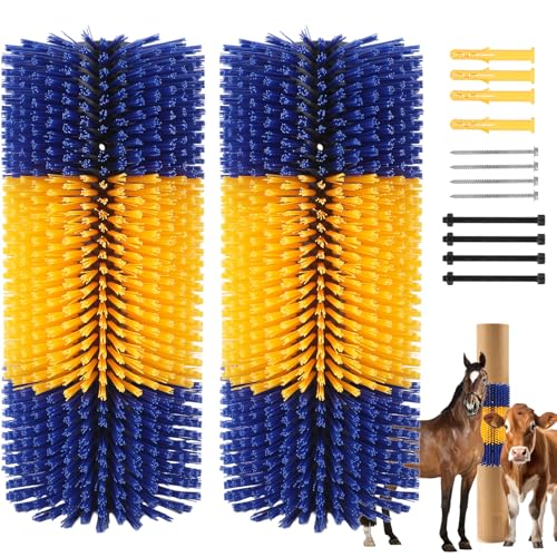 2PCS Livestock Scratching Brush, Horse Brush, Cow Goat Scratching Post with 8 Screws, Grooming Massage for Cattle Sheep Horses Pigs