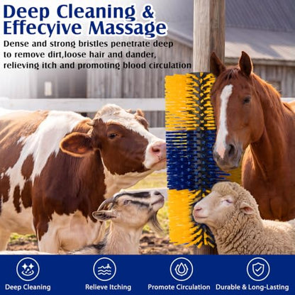 3 Pack Livestock Scratching Brush Itch Relief Horse Scratching Post Self-grooming Goat Scratcher with Durable Screws for Horse Pony Goat Sheep Pig Donkey (Blue and Yellow) - color: Blue and Yellow