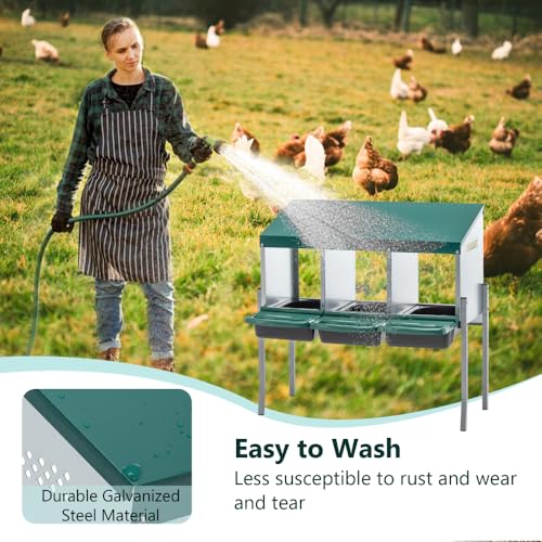 Durable Metal Chicken Nesting Box for Hens, Wall-Mounted Poultry Egg Laying Compartment with Ventilation and Easy-Clean Design (3-Hole with Legs,Green) - color: 3-Hole With Legs,Green