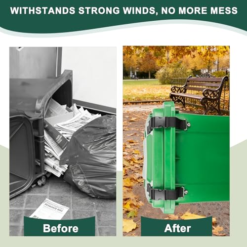 Trash Can Locks for Animal- Bear Raccoon Dog Proof Garbage Bin Lock-Adjustable Length - Easy to Install, Long Lasting Strap Lid Garbage Can Lock for Out Door Garbage Can - 4PCS