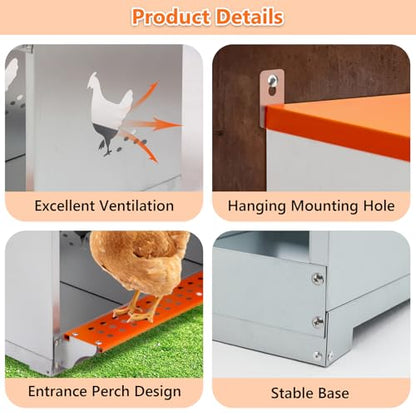 Chicken Nesting Box for Laying Eggs (42.5" L x 17" W x 15" H) | 4 Room Chicken Laying Boxes, Nesting Boxes for Chickens, Heavy Duty Metal Chicken Coop - size: 42.5" L x 17" W x 15" H