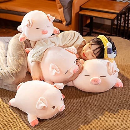 Pig Stuffed Animal Plush Pillow - 15.7'' Cute Kawaii Pink Pig Hugging Pillow, Soft Cuddle Plush Toy, Adorable Birthday Gift for Girls and Girlfriend (Round Eyes, 15.7in) - color: Round Eyes