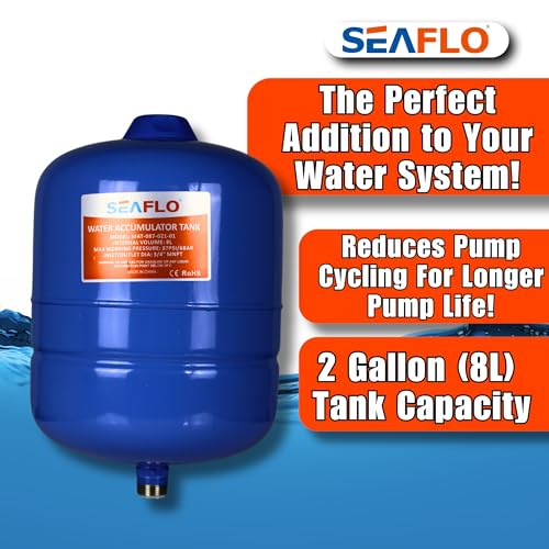 SEAFLO 2 Gallon Pre-Pressurized Accumulator Expansion Tank – Reduces Pump Cycling, Smooth Water Flow, 87 PSI, 3/4" MNPT, Compact Design for RV, Marine, Boat & Off-Grid Systems – 4-Year Warranty - style: 2 Gal (8 L)
