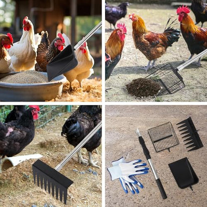 TrailBlaze 3-in-1 Heavy Duty Chicken Poop Scooper Set for Sand – Adjustable Stainless Steel Handle, Rake & Shovel – Easy Clean Poultry Litter Scoop for Chicken Coop, Manure Removal, Cat Litter, Farm