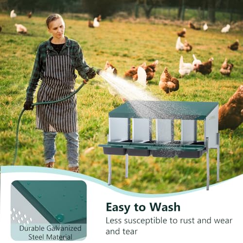 Heavy-Duty Galvanized Steel Chicken Nesting Box for Backyard Poultry – Wall-Mounted Egg Laying Shelter with Smooth Edges and Ventilation (4-Hole with Legs,Green)