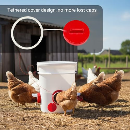 Chicken Feeder Port Kit 6 Pack, Cilkus DIY Automatic Poultry Feeder Cups for Buckets & Bins, No Waste Gravity Feed Chicken Feeder Ports with Covers for Hens, Ducks and Poultry (6-Pack) - size: 6-Pack