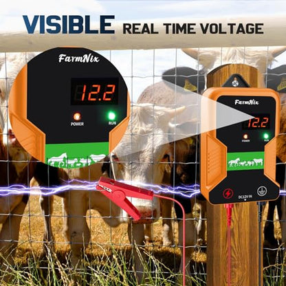 12KV Electric Fence Charger with LED Indicator, 2 Joules Pulse Energy, 10 Miles Range, Prevents Wild Animals Intrusion for Livestock Poultry, Farm Animals, Pets, Ranches, Gardens - color: Orange