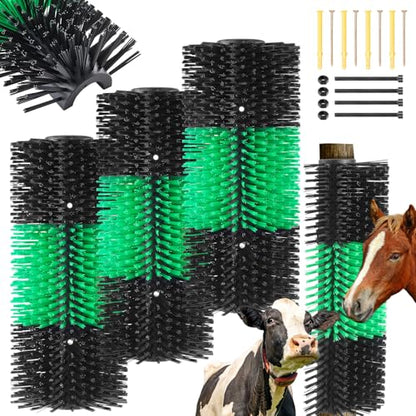 3 Pack Livestock Scratching Brush Itch Relief Horse Scratching Post Self-grooming Goat Scratcher with Durable Screws for Horse Pony Goat Sheep Pig Donkey (Green and Black) - color: Green and Black