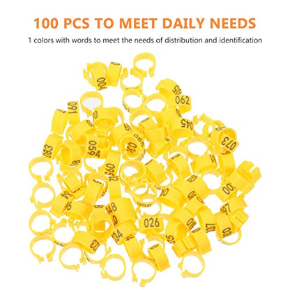 Happyyami 100 Pcs Numbered Pigeon Foot Bands Bird Ring Leg Bands for Chicken Parakeets Parrots Other Birds Plastic Ring Bright Colors for Easy Identificati - color: Yellow