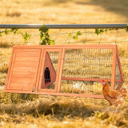 Wooden Chicken Coop, Quail Cage,Small Rabbit Hutch Cage Hybrid - A-Frame Design with Water-Resistant Slanted Roof &Ventilated Wire Run - TenaoVilleux (Natural Wood) - color: Natural Wood