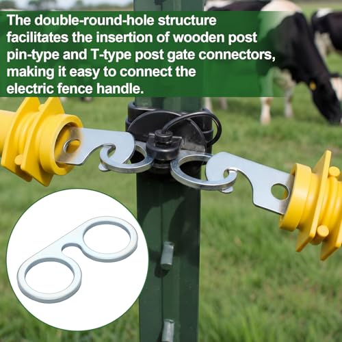 10 Pcs T-Post Electric Fence Gate Hook Heavy Duty Eyelet Set, Pin-Lock Insulator Gate Connector for High Tensile Ranch Farm and Property Fencing (Sliver) - color: Sliver
