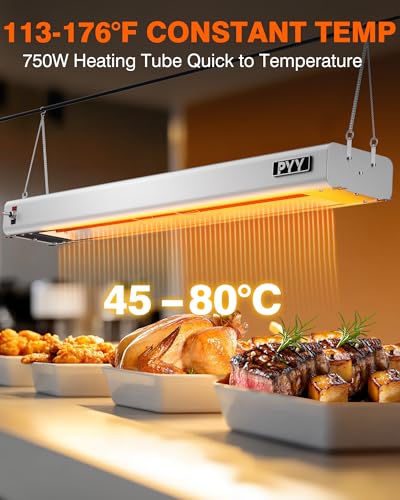 PYY Food Heat Lamp - 35 Inch 86-176°F/30-80°C Aluminum Overhead & Hanging Food Warmer Lamp Strip Food Warming Lamp Heater Electric Commercial Food Heat Lamp for Catering Kitchen Restaurant Buffet 750W