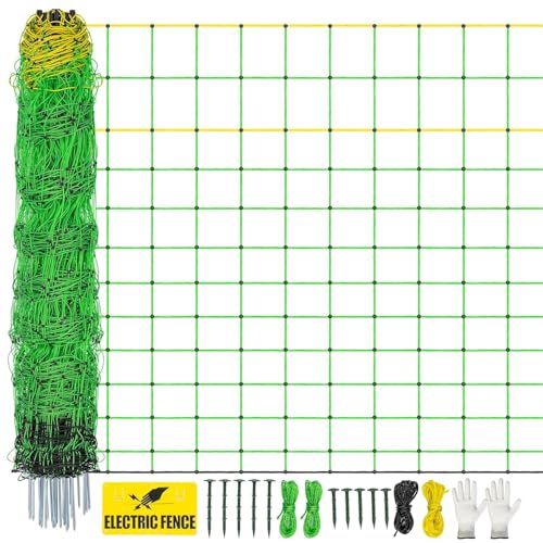 Electric Poultry Netting Fence, Portable Electric Fence for Poultry and Livestock Chicken Sheep Lambs Hogs Deer Dogs in Backyards Farms Ranches Homesteads and Gardens (49.6"x 164') - size: 49.6"x 164'-Poultry