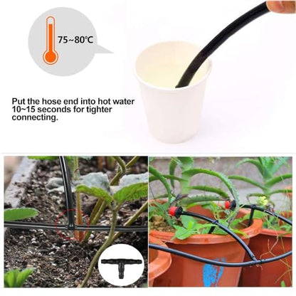 Kalolary 200pcs 1/4" Universal Barbed Tee Fittings, Drip Irrigation Barbed Connectors for 1/4 Inch Water Hose Connectors 4mm/7mm Water Tube Drip Irrigation Watering System - size: 200pieces