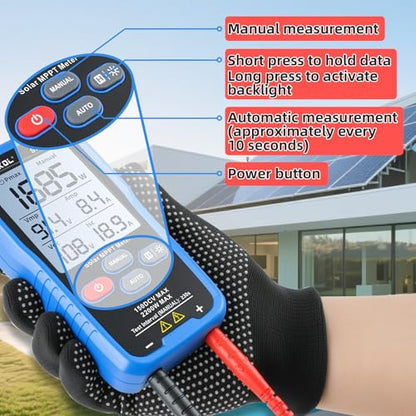 Solar MPPT Power Tester for Photovoltaic Modules, 2200 W, 150 V DC Max, 45 A, Automatic & Manual Power Measurement, Voc Isc Vmp Pmax, 3.2" LCD with Backlight, Portable PV Tester (SK-705X) - color: 2200W