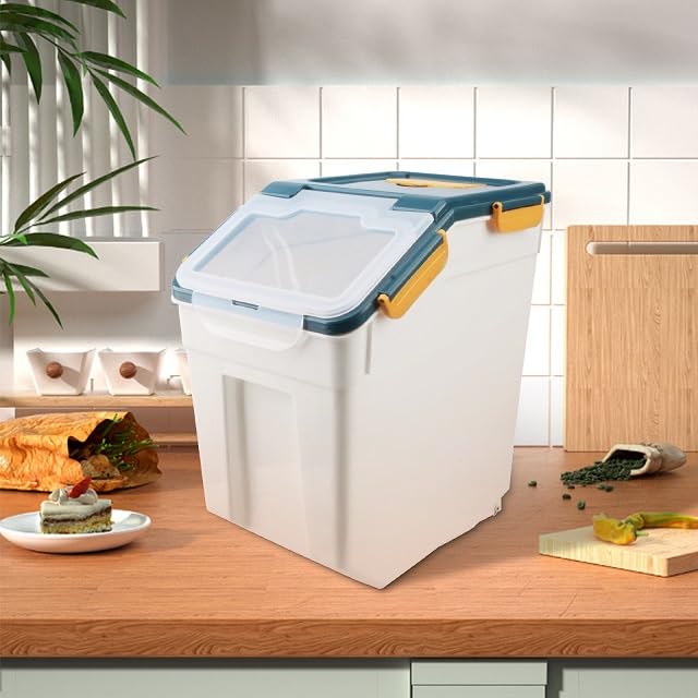 Large Flour Storage Container Bin 50lb, 2Pack Airtight Rice Storage Containers with Wheels Seal Locking Lid, BPA Free with Measuring Cup&Scoop for Flour, Rice, Grain(Blue) - color: Blue