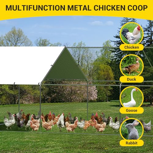 GarveeLife Large Metal Chicken Coop with Waterproof and Anti-UV Cover, Walk-in Poultry Cage, Outdoor Chicken Run for Backyard Farm Use, 9.8x19.7X 6.6 FT - size: 118.1"L x 236.2"W x 78.7"H