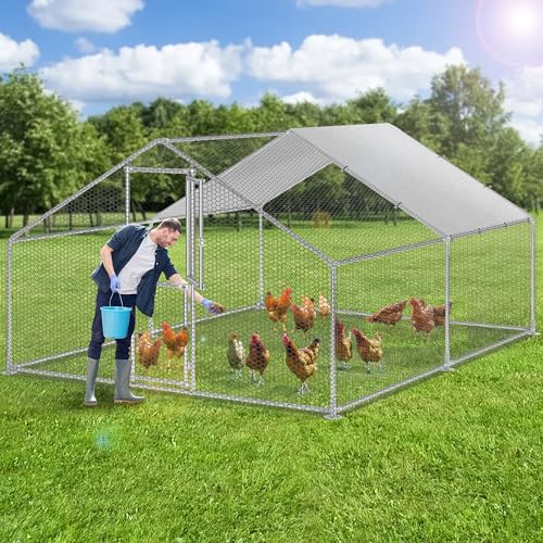 YITAHOME Large Metal Chicken Coop Run Pen for 10-20 Chickens, Walk-in Poultry Cage Hen Run House w Waterproof & Anti-UV Cover, Outdoor Chicken Cage for Outside, Backyard, Farm (13.1 x 9.8 x 6.4 ft) - color: Silver, size: 154.7"L x 118.1"W x 76.8"H