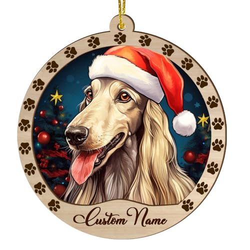 Personalized Afghan Hound Ornament, Afghan Hound Christmas Ornament, Custom Name Afghan Hound Dog Suncatcher for Christmas Tree - color: Afghan Hound