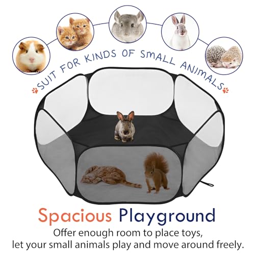 Pawaboo Small Animals Playpen, Waterproof Small Pet Cage Tent with Strong Steel Wire Frame, Portable Outdoor Yard Fence for Chick/Kitten/Puppy/Guinea Pig/Rabbits/Hamster/Chinchillas, Black - color: Black