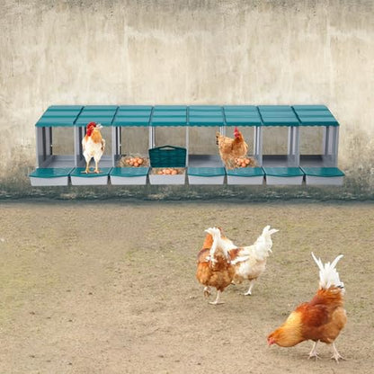 8-Compartment Hen Nesting Box, PP Chicken Egg Laying Coop, Freestanding or Wall-Mounted Poultry Nest with Stepped Roof & Drain Holes for Hens Ducks Geese Backyard Farm Home Use