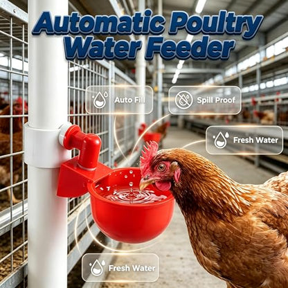 3Pcs Automatic Poultry Watering Cups, Adjustable No-Leak Chicken Waterer, PVC Auto Drinking Bowl for Chick Duck Goose Bird