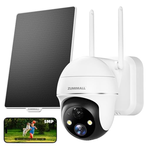 ZUMIMALL 5MP Solar Security Cameras Wireless Outdoor, Solar Powered Cameras for Home Security with 360° View, Color Night Vision, 2-Way Talk, AI Motion Alert, Siren, CloudEdge App Supported - color: 1 White Solar 5MP