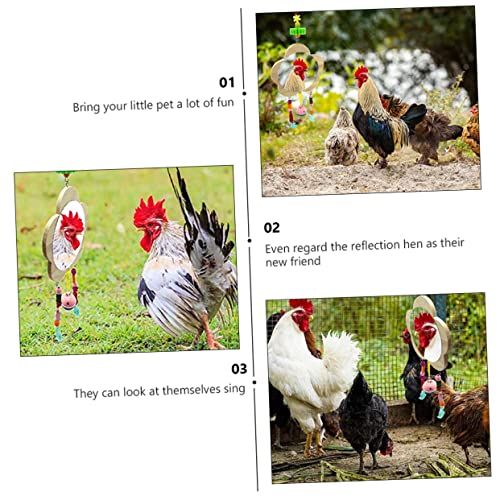 GANAZONO Rooster Chicken Mirror Toy Bell Pendant Interactive Pet Supplies for Cage Enrichment Promotes Curiosity and Activity Random Accessories