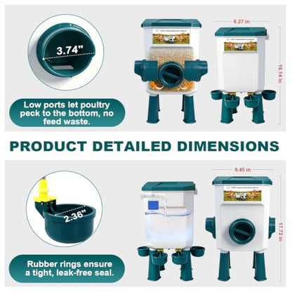 Chicken Feeder and Waterer Set with Legs,2 Gallon Automatic Waterer with Float Valve,26.5 Pounds Practical Feeder,Reduces Feed Waste & Water Refills，BPA-Free for Long-Term Use - color: blue