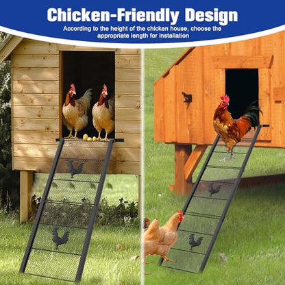Metal Chicken Coop Ramp, Ladder Length Adjustable for Henhouse, Heavy Duty Coop Ramp for Feet Problem or Cannot Fly Chickens, Waterproof, Non-Slip, Rustproof, Sturdy and Easy to Clean (38.98*11 inch) - size: 38.98*11 inch