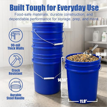 ePackageSupply 5 Gallon Bucket - Food Grade w/Lid BPA-Free,6 Pack - Blue | Airtight Gasketed Tear Strip Lid, Heavy-Duty 90 Mil HDPE Plastic Pail, Bulk Storage, Food Safe Durable Container, Made in USA - color: Blue, size: 6 Packs