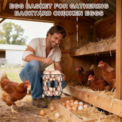 Round Egg Basket for Gathering Fresh Eggs, Metal | Non-Slip Wooden Base, K-Cup Organizer, Comfortable and Secure Grip, Countertop Decor, Easy Accessible, Easy Clean