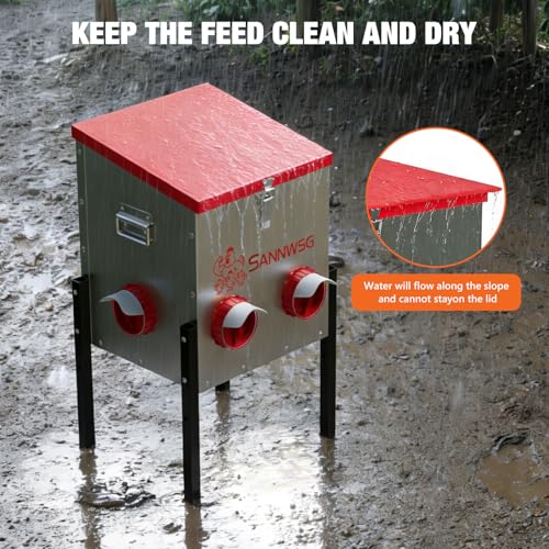 Sannwsg Chicken Feeders,30 lb Capacity 6 Port Automatic Chicken Feeder, Metal Chick Feeder with Locking Lid and Legs, Chicken Feeder for Chickens, Ducks, Geese - size: 6 Ports (2+2+2)