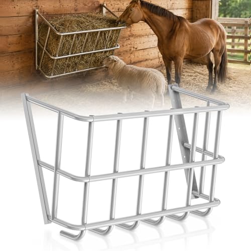 20 Gallon Wall Mount Hay Feeder, Metal Hay Rack for Goats and Horses | Galvanized steel, livestock feeding rack, barn stall feed holder, space-saving, rounded edges, easy install - color: 20 Gallon