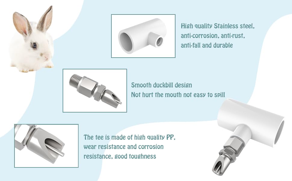 6pcs Stainless Steel Rabbit Water Nipples Automatic PVC Tees Rodent Waterering System - color: whte, size: Large