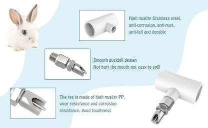 6pcs Stainless Steel Rabbit Water Nipples Automatic PVC Tees Rodent Waterering System - color: whte, size: Large