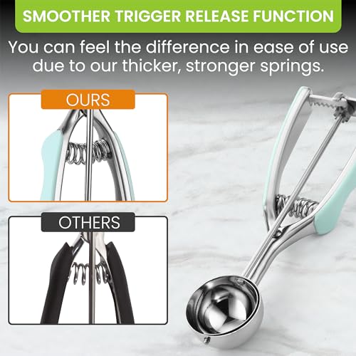 Spring Chef Medium #40 Stainless Steel Cookie Scoop for Baking, Multifunctional Kitchen Food Scooper with Trigger Release, 1.7 Tablespoon Melon Scooper - Dishwasher Safe Meatball Scoop - Mint - color: Mint, size: #40 - Medium - 1.7 Tbsp